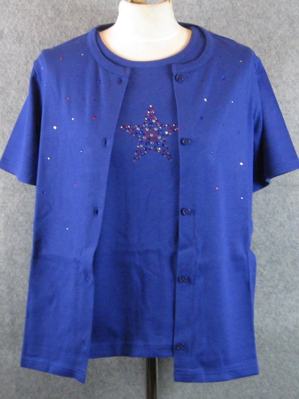 Quacker Factory Cardigan & Top Twinset Sz M Rhinestones Star